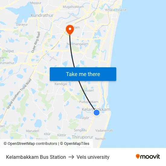 Kelambakkam Bus Station to Vels university map