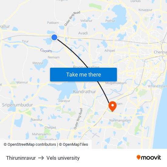 Thiruninravur to Vels university map