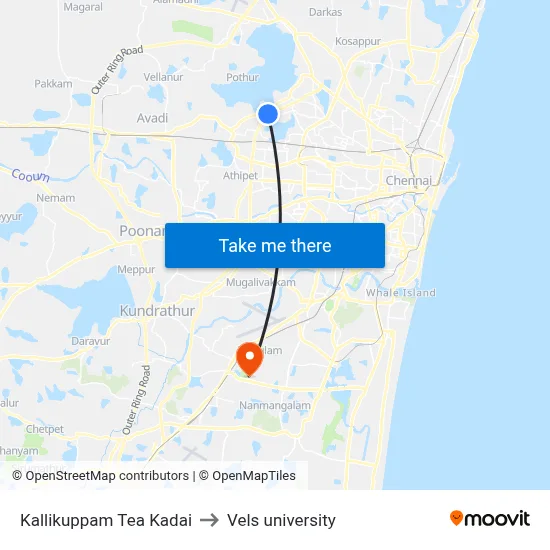 Kallikuppam Tea Kadai to Vels university map