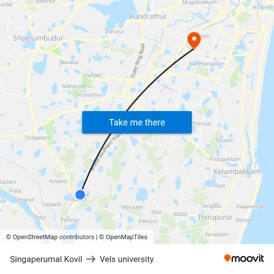 Singaperumal Kovil to Vels university map