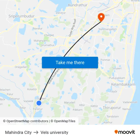 Mahindra City to Vels university map