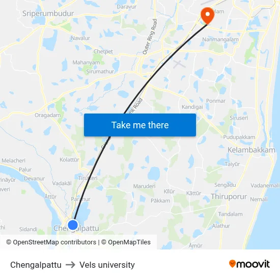 Chengalpattu to Vels university map