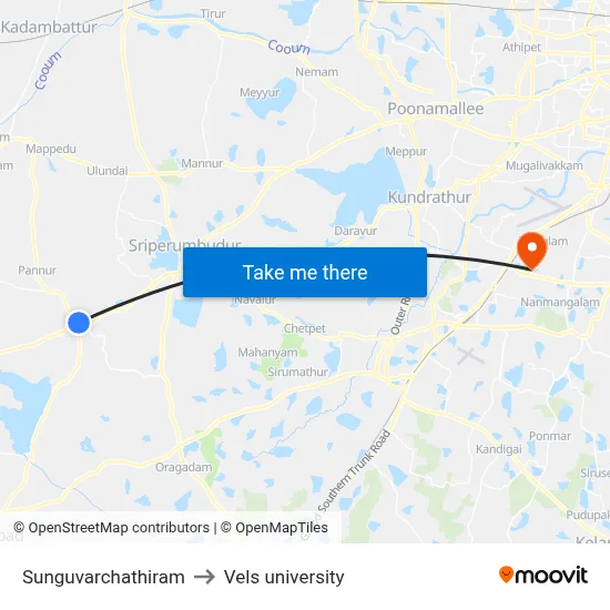 Sunguvarchathiram to Vels university map