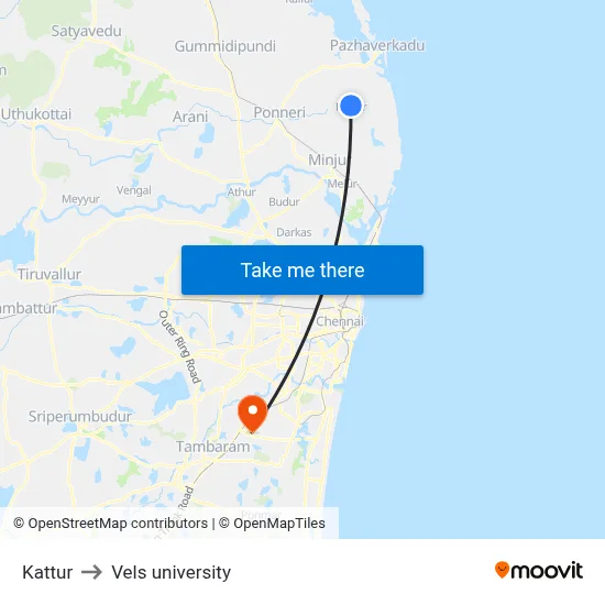 Kattur to Vels university map