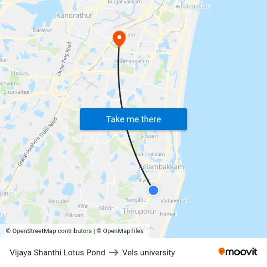 Vijaya Shanthi Lotus Pond to Vels university map