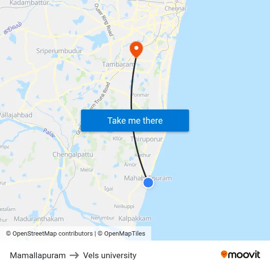 Mamallapuram to Vels university map