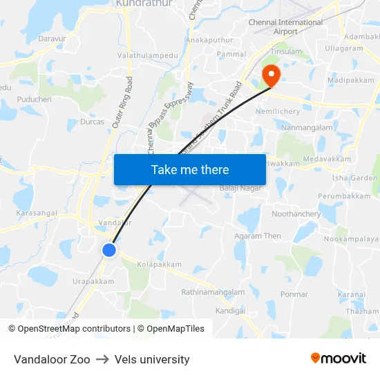 Vandaloor Zoo to Vels university map