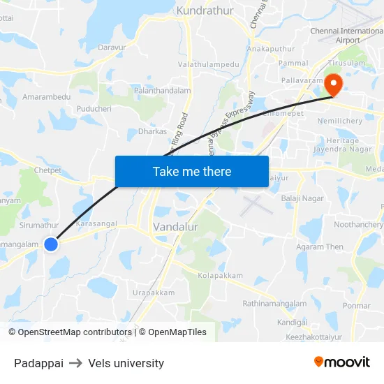 Padappai to Vels university map