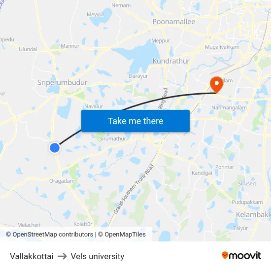 Vallakkottai to Vels university map
