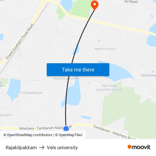 Rajakilpakkam to Vels university map