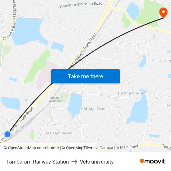 Tambaram Railway Station to Vels university map