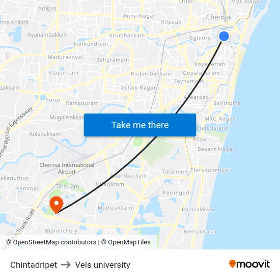 Chintadripet to Vels university map