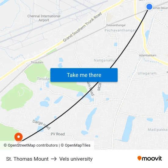 St. Thomas Mount to Vels university map