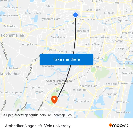 Ambedkar Nagar to Vels university map