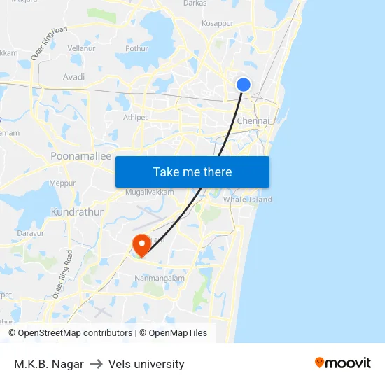 M.K.B. Nagar to Vels university map