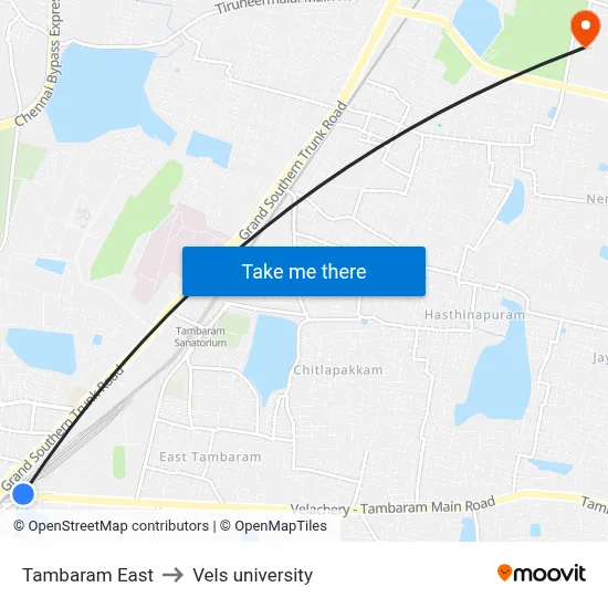 Tambaram East to Vels university map