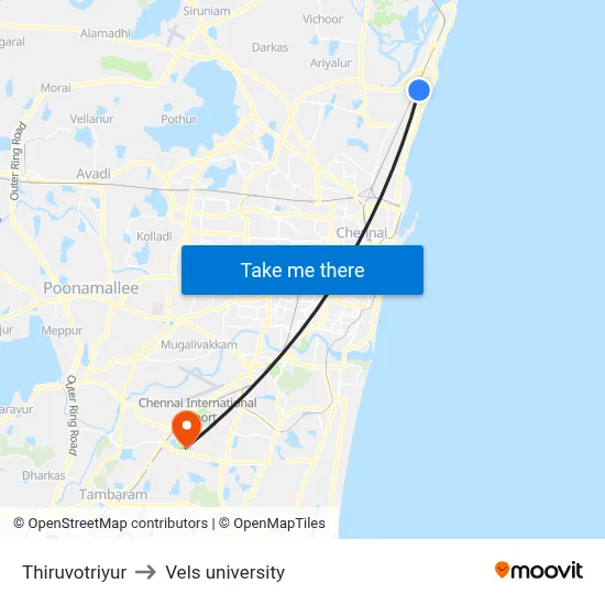 Thiruvotriyur to Vels university map