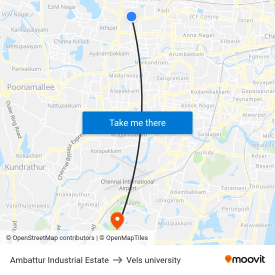 Ambattur Industrial Estate to Vels university map