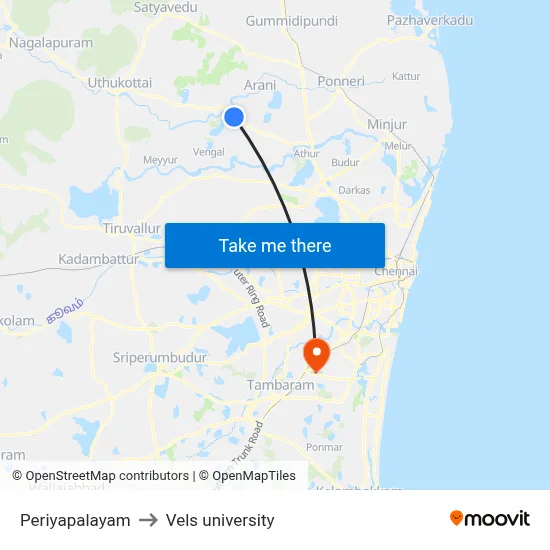 Periyapalayam to Vels university map