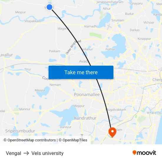Vengal to Vels university map