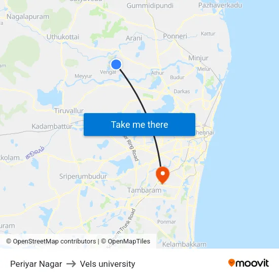 Periyar Nagar to Vels university map