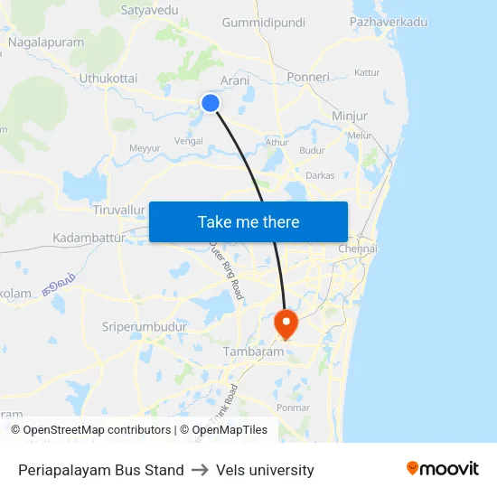 Periapalayam Bus Stand to Vels university map