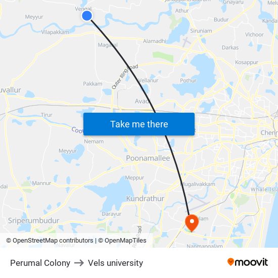 Perumal Colony to Vels university map