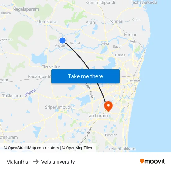 Malanthur to Vels university map