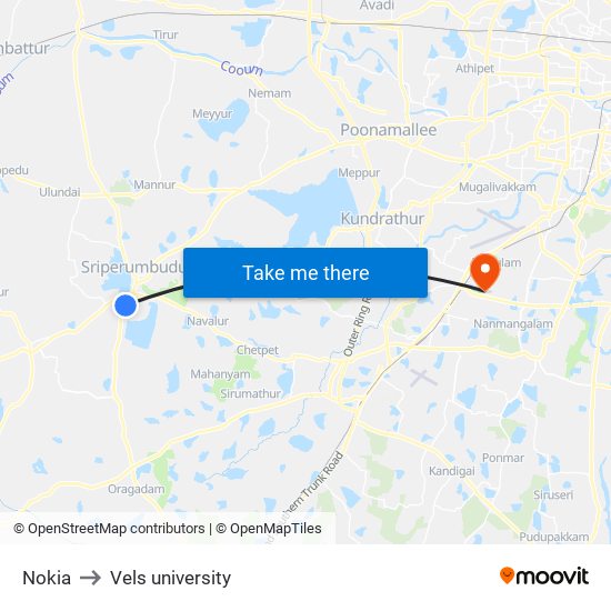 Nokia to Vels university map