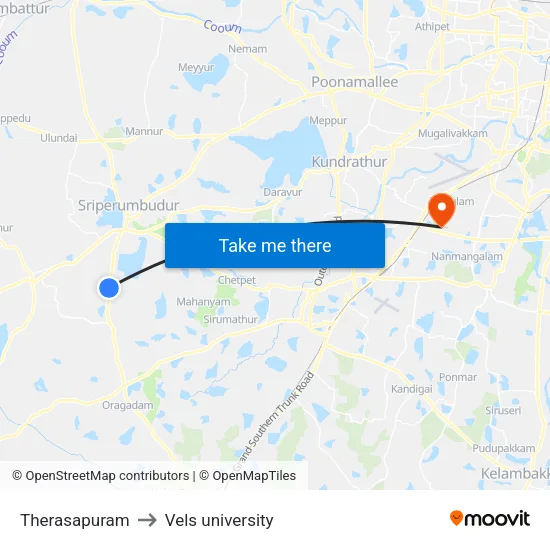 Therasapuram to Vels university map