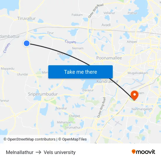 Melnallathur to Vels university map
