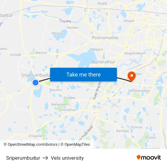 Sriperumbudur to Vels university map