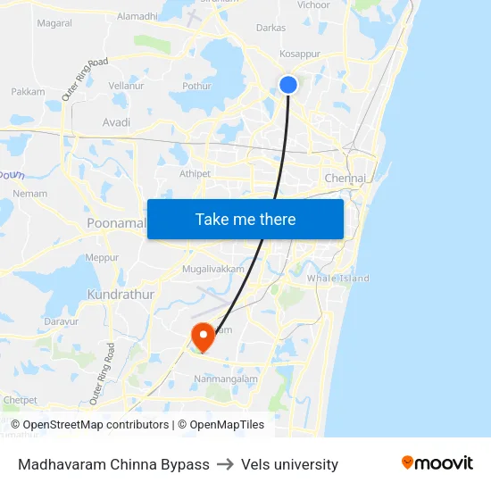 Madhavaram Chinna Bypass to Vels university map