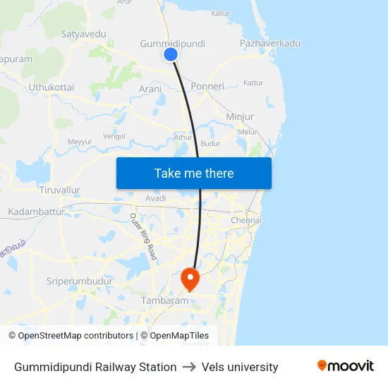 Gummidipundi Railway Station to Vels university map