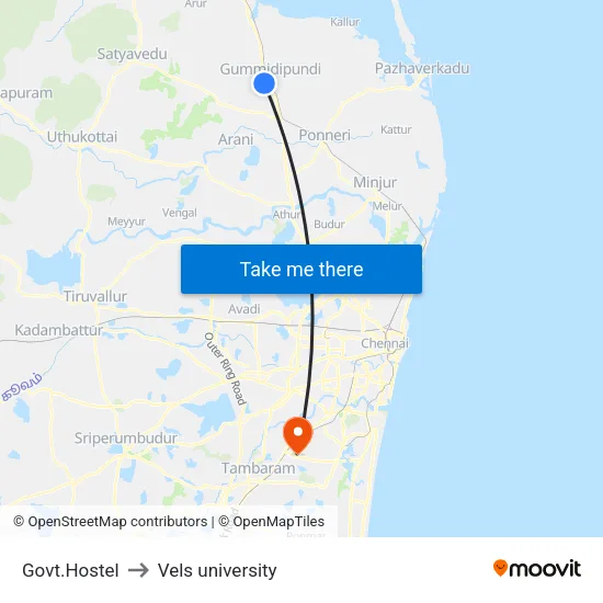 Govt.Hostel to Vels university map