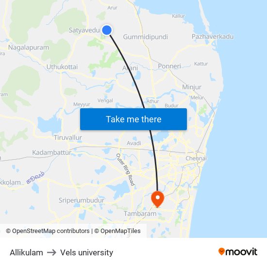 Allikulam to Vels university map
