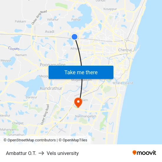 Ambattur O.T. to Vels university map