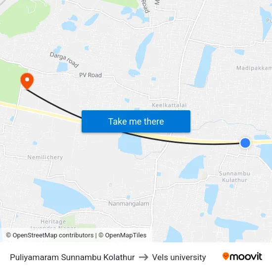 Puliyamaram Sunnambu Kolathur to Vels university map