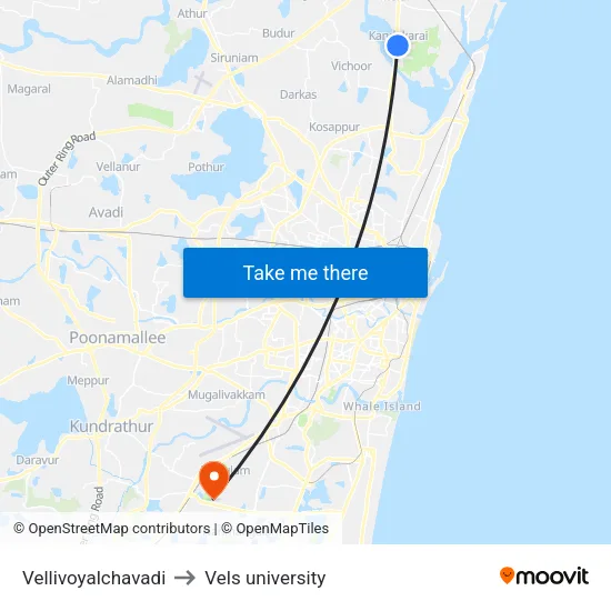 Vellivoyalchavadi to Vels university map