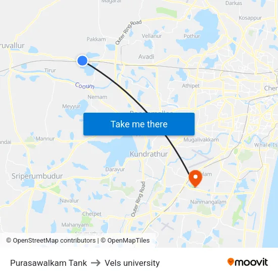 Purasawalkam Tank to Vels university map