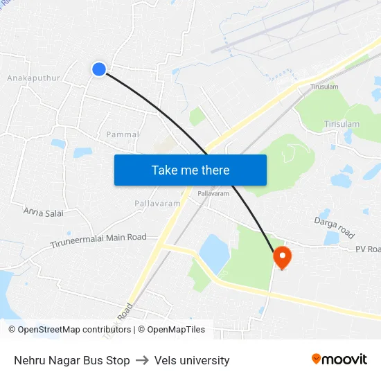 Nehru Nagar Bus Stop to Vels university map