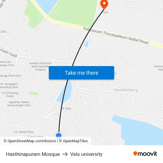Hasthinapuram Mosque to Vels university map