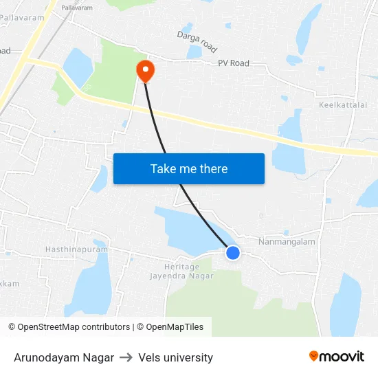 Arunodayam Nagar to Vels university map
