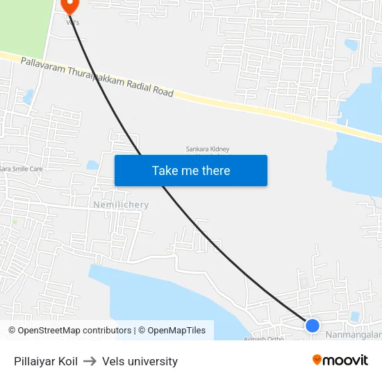 Pillaiyar Koil to Vels university map