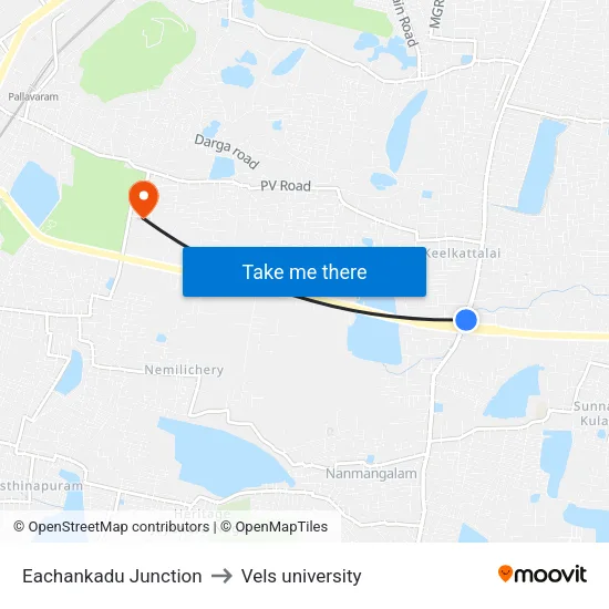 Eachankadu Junction to Vels university map