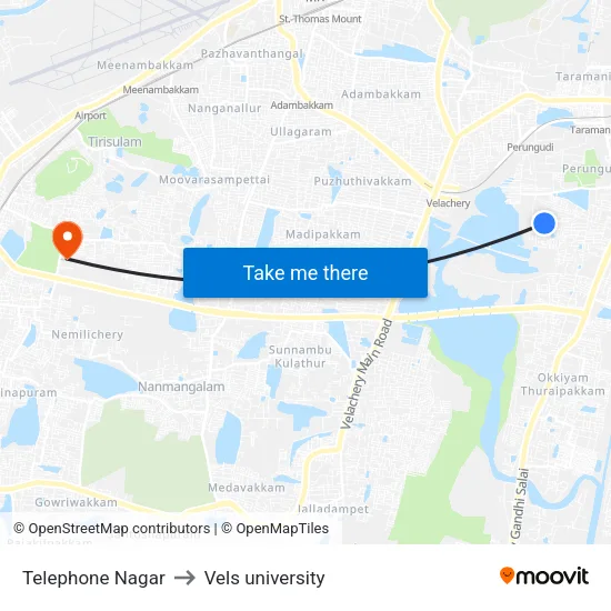 Telephone Nagar to Vels university map