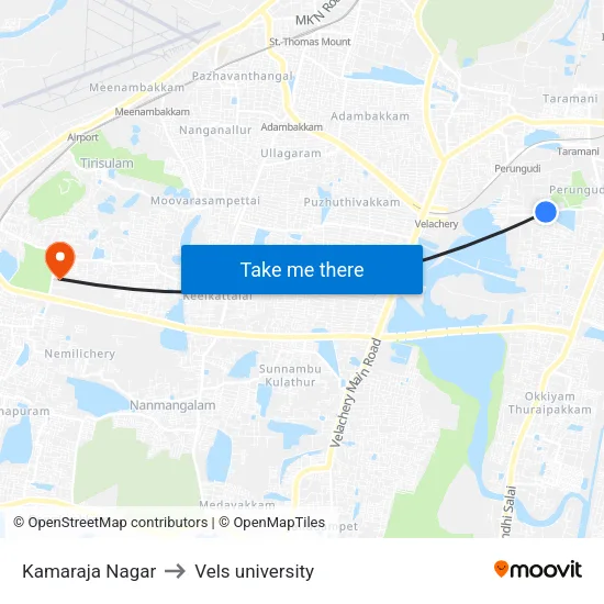 Kamaraja Nagar to Vels university map