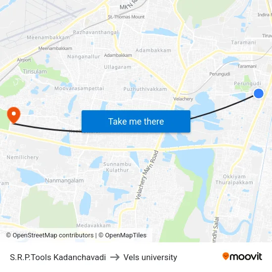 S.R.P.Tools Kadanchavadi to Vels university map
