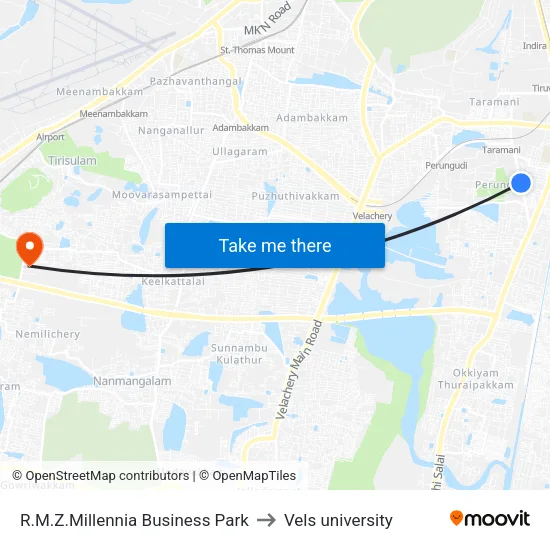 R.M.Z.Millennia Business Park to Vels university map