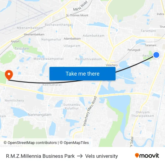 R.M.Z.Millennia Business Park to Vels university map